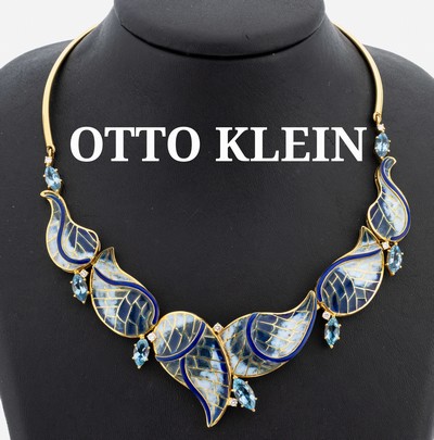 Image Prunkvolles 18 kt Gold OTTO KLEIN Email -Aquamarin-Brillant-Collier, GG 750/000, ...