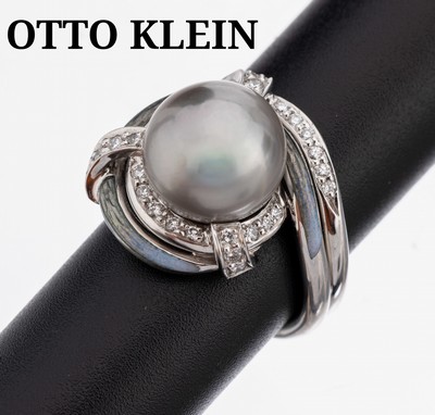 Image 18 kt Gold OTTO KLEIN Perl-Brillant-Email -Ring, WG 750/000, qualitätvolle ...