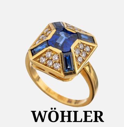 Image 18 kt Gold WÖHLER Saphir-Brillant-Ring, GG 750/000, qualitätvolle Verarbeitung, ...