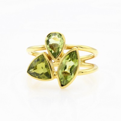 Image Ring mit Peridots, GG 585/000, 2-rhg. Schiene, 3 Peridots in versch. Schliffarten zus. ...