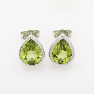 Image Paar Ohrstecker mit Peridots, WG 585/000, 2 Peridottropfen zus. ca. 4.5 ct, glatte ...