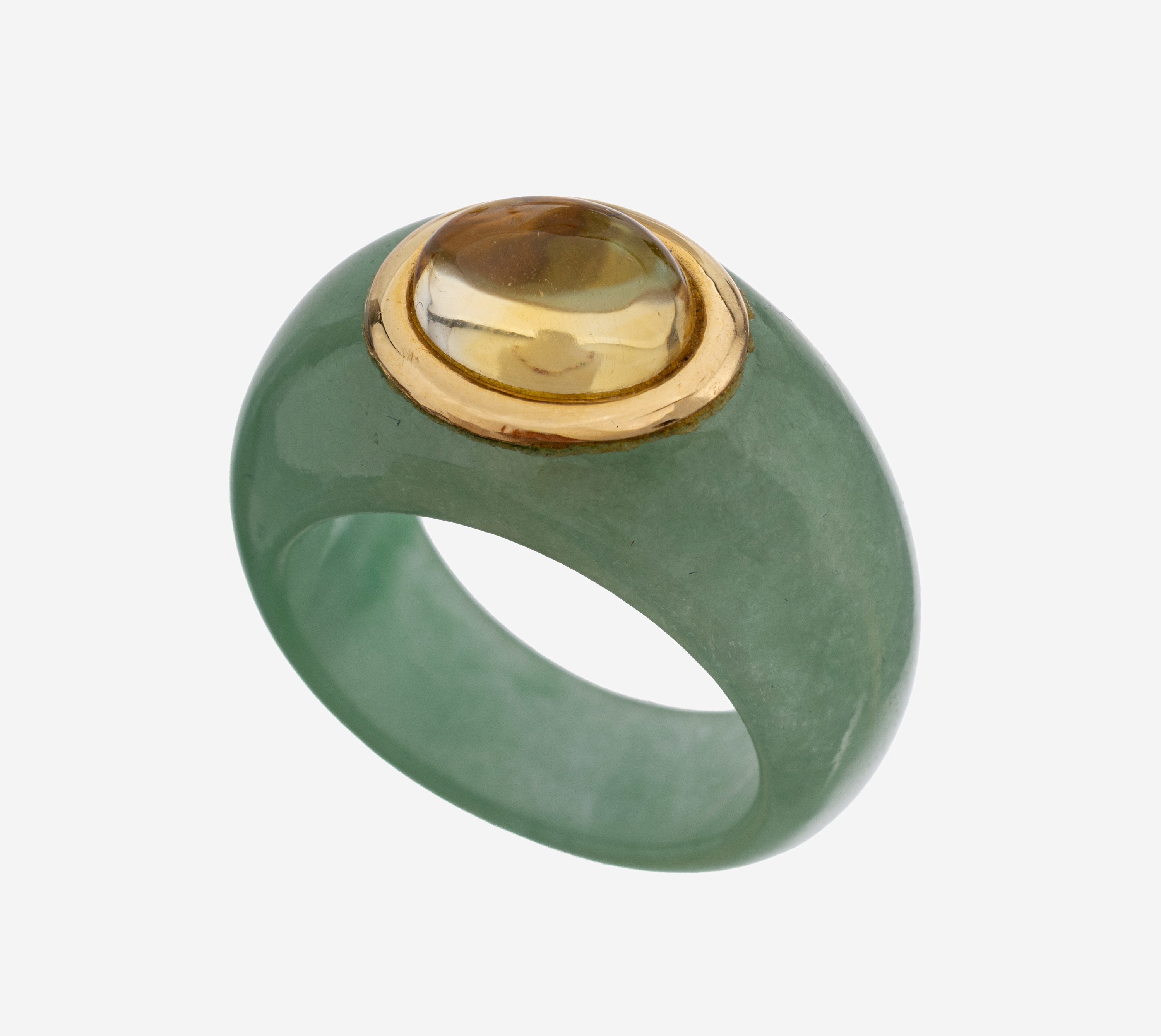Image 27144108 - Jade-Citrin-Ring, Ringschiene aus einem Stück Jade gefertigt, Kopf mit einem Citrin- ...
