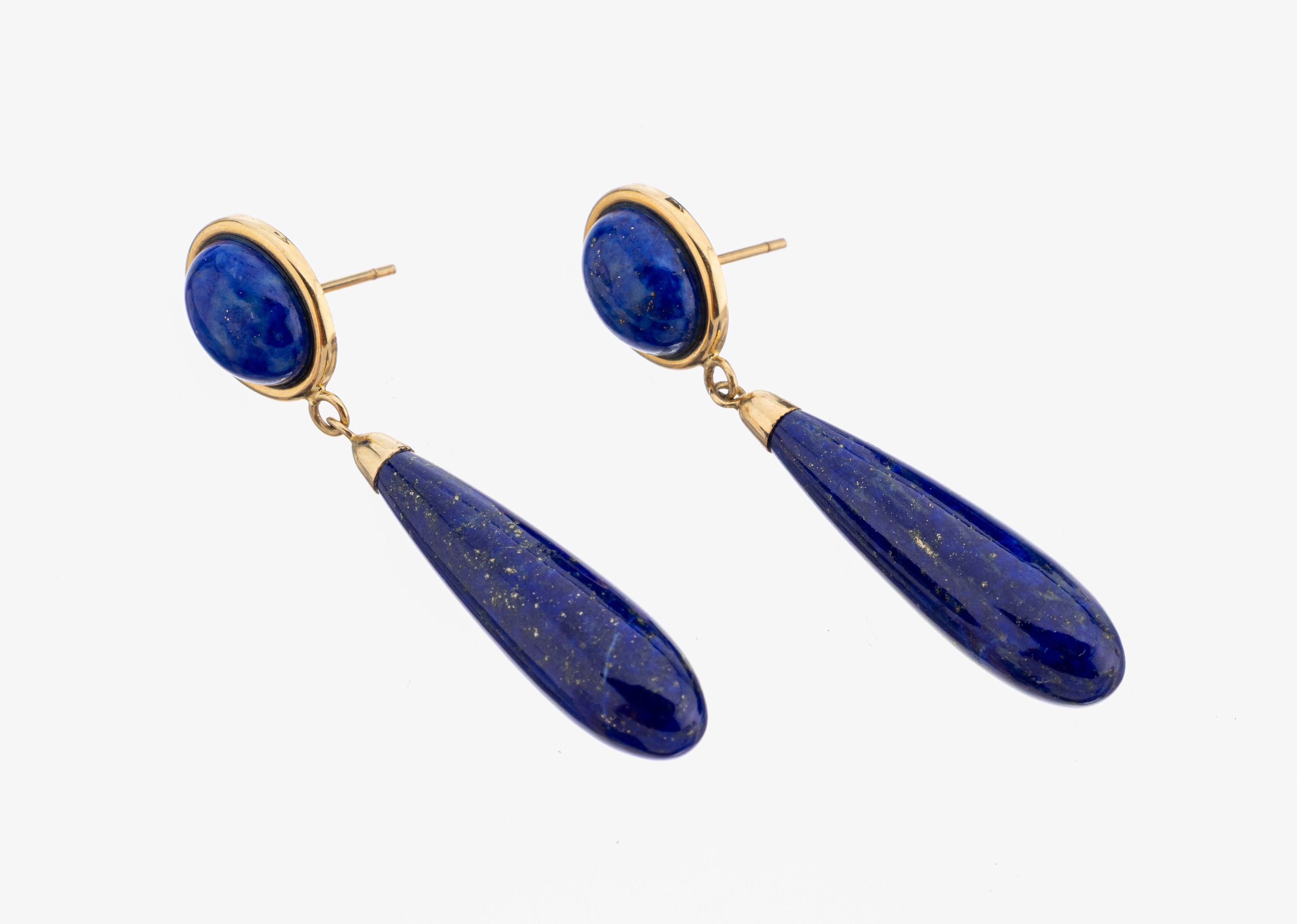 Image 27144110 - Paar 14 kt Gold Lapislazuli-Ohrstecker, GG 585/000, schlicht, bewegl. Pampel als ...