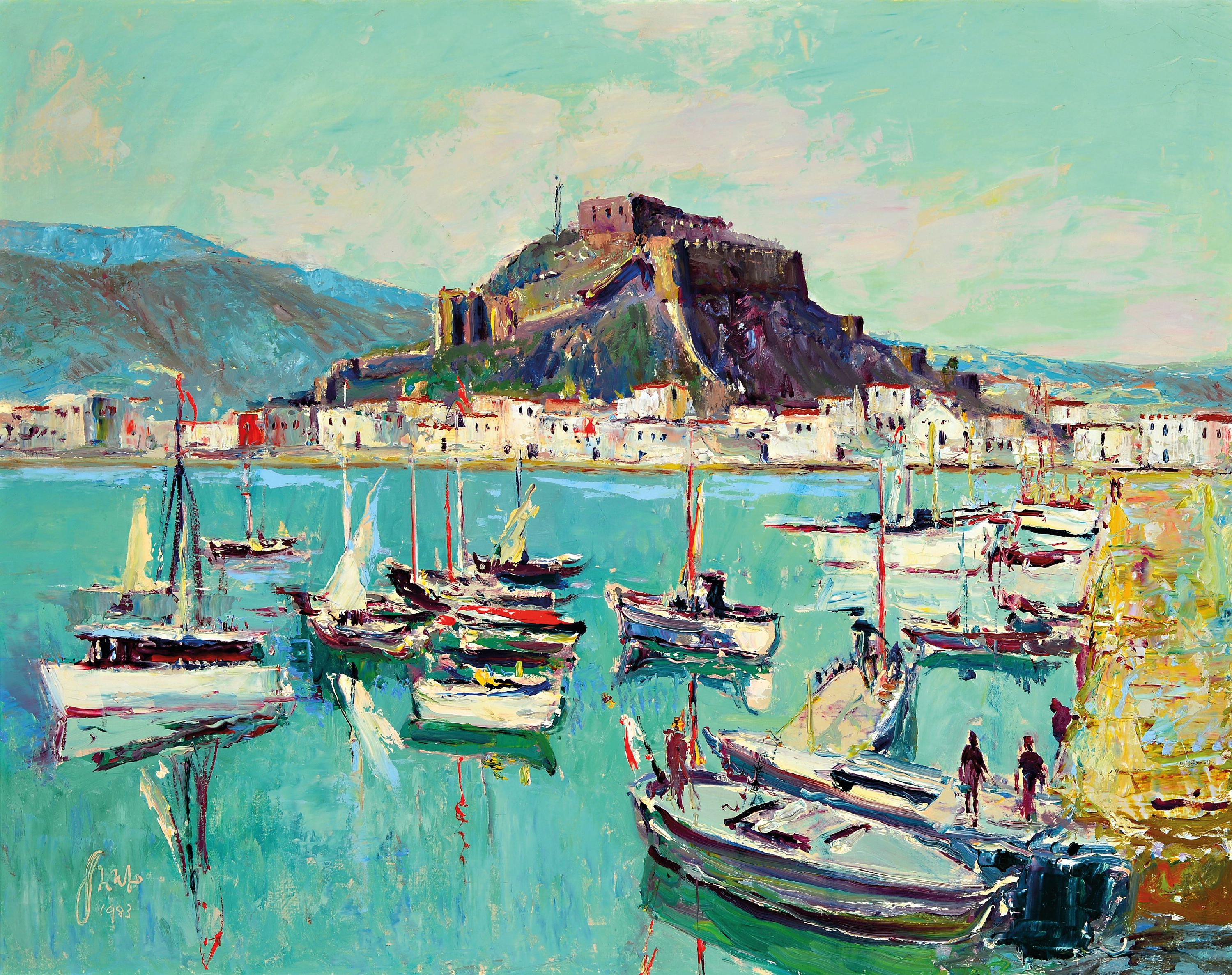 Image 27144116 - Karl Graf, 1902 Rothenburg-1986 Speyer, Denia, Ansicht des spanischen Hafens mit ...