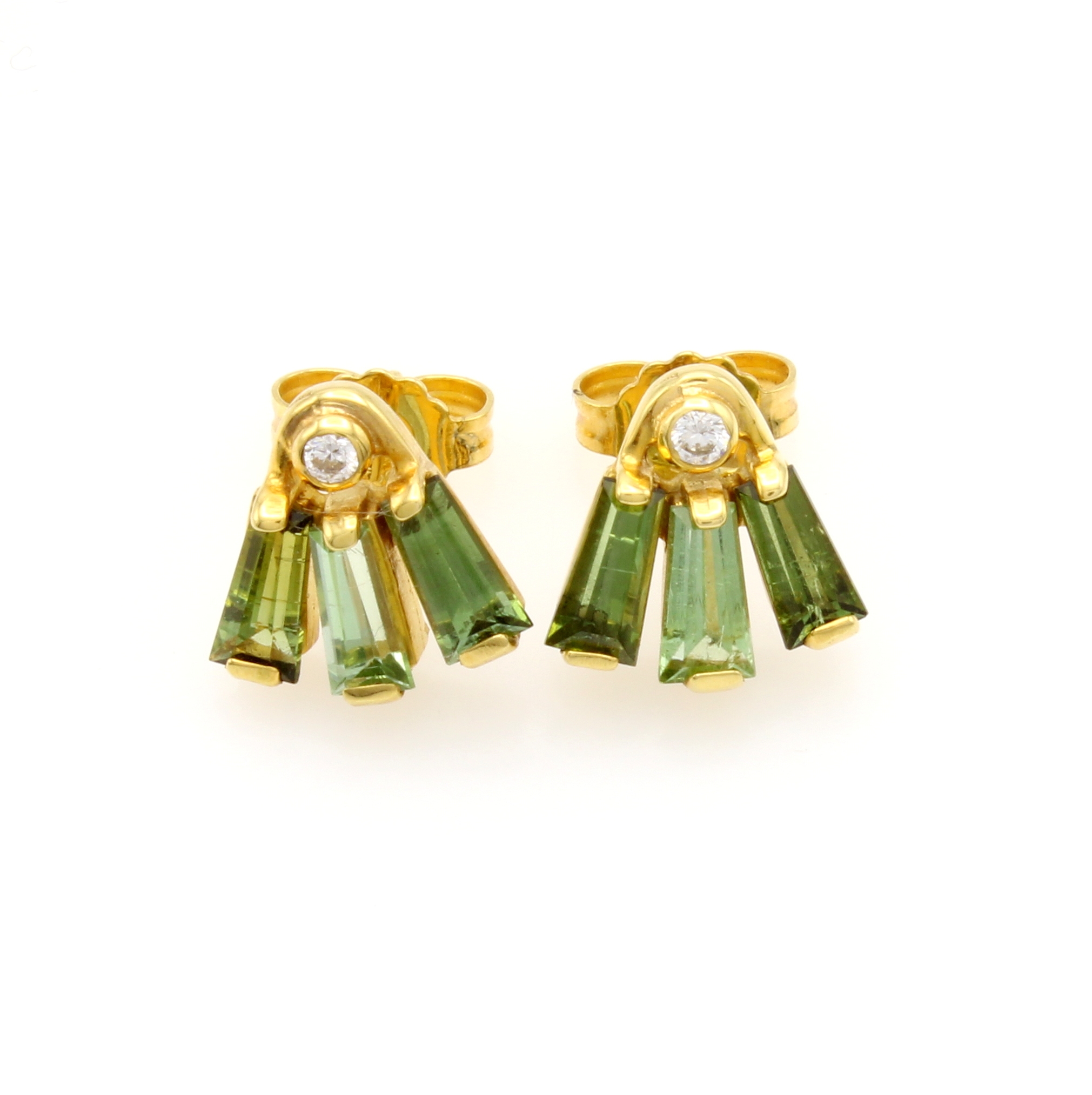 Image 27144118 - Paar Ohrstecker mit Turmalinen und Diamanten, GG 585/000, 6 grüne Turmalintrapeze zus. ...