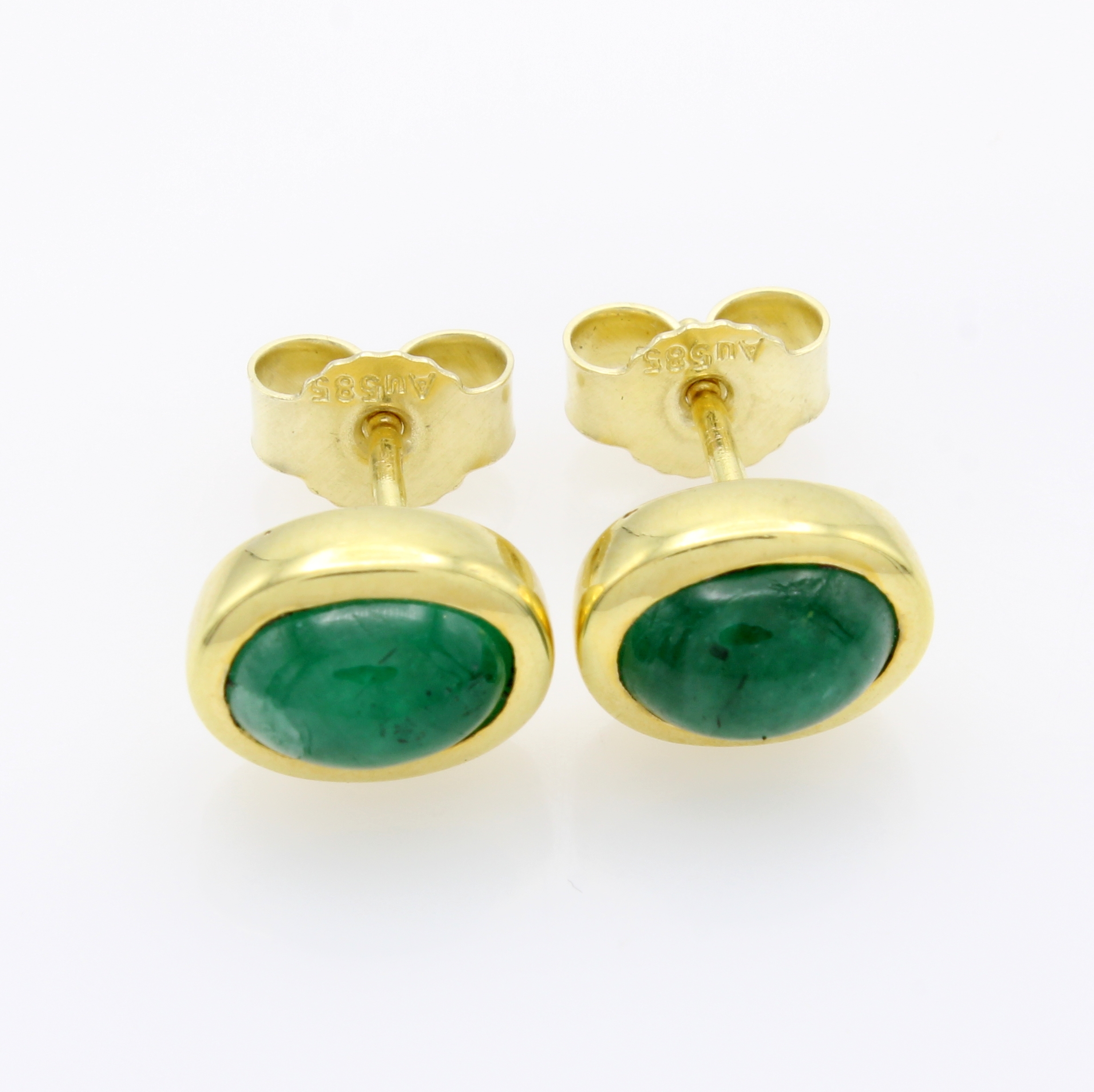 Image 27144135 - Paar Ohrstecker mit Smaragdcabochons, GG 585/000, ovale Smaragde zus. ca. 1.7 ct, glatte ...
