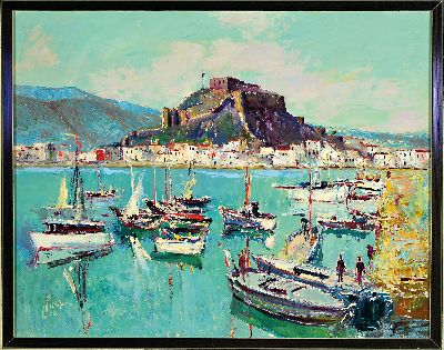 27144116k - Karl Graf, 1902 Rothenburg-1986 Speyer, Denia, Ansicht des spanischen Hafens mit ...