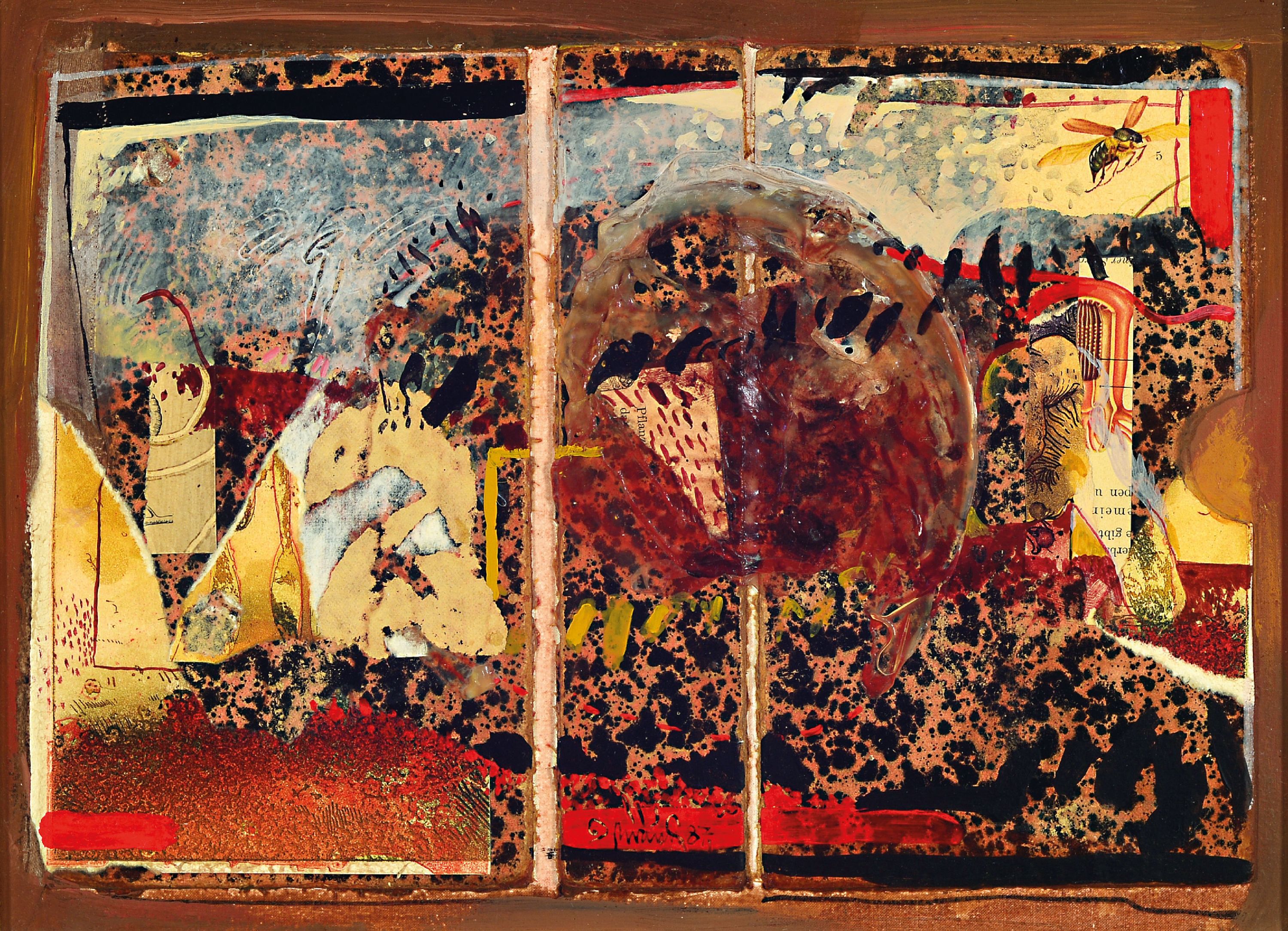 Image 27144208 - Jürgen Braun, geb. 1947 Mannheim, ´Maikäfer -Flug, Collage/Mischtechnik auf Holz, ...