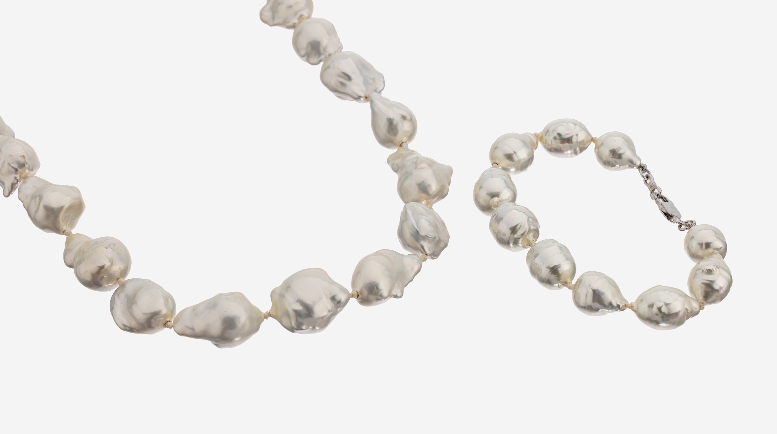 Image 27144235 - Perlschmuckset: Collier und Armband, sogn. Monsterperlen, Perld. ca. 12 - 18 mm, nat. ...