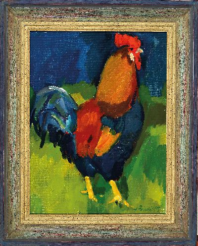 27144209k - Heinz Friedrich, 1924-2018 Schwetzingen, rooster, signed and dated 1995, oil/canvas/wood, ...