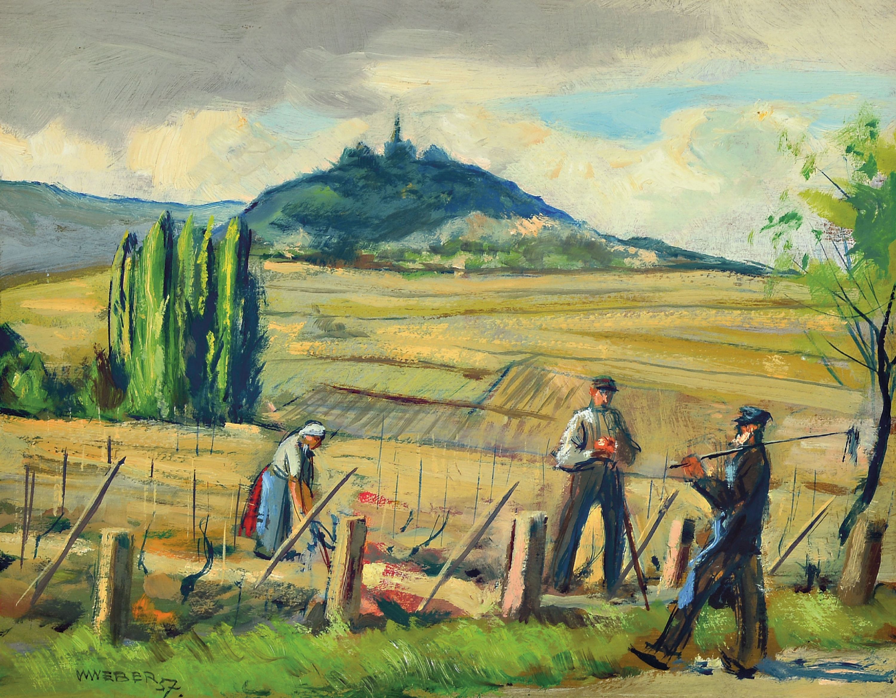 Image 27144310 - Willy Weber, 1895-1959 Ludwigshafen, Aquarell, Landschaft bei Wachenheim mit Winzern bei ...
