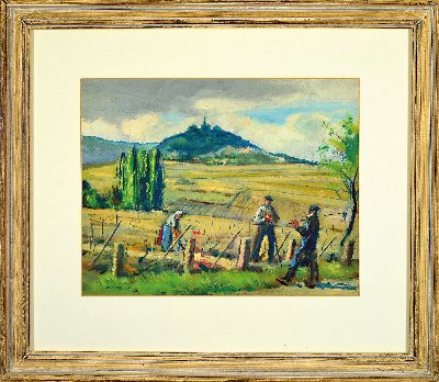 27144310k - Willy Weber, 1895-1959 Ludwigshafen, Aquarell, Landschaft bei Wachenheim mit Winzern bei ...