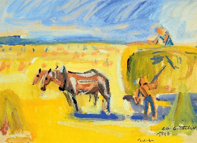 27144333a - Otto Ditscher, 1903-1987 Neuhofen, 3 Aquarelle: 2x Heuernte in pfälzer Landschaft, 1939 ...