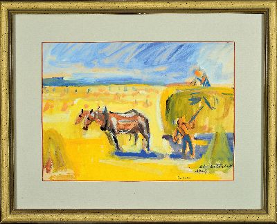 27144333l - Otto Ditscher, 1903-1987 Neuhofen, 3 Aquarelle: 2x Heuernte in pfälzer Landschaft, 1939 ...