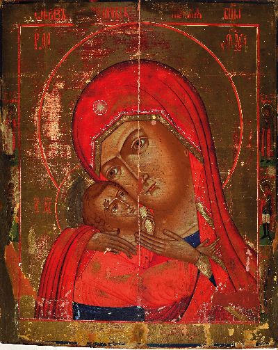 27144334k - Icon of the Virgin Mother Glykophilusa, Russian, mid-19th century, tempera on wood, gold ...
