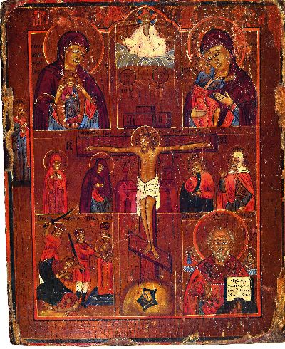 27144342k - Multi-field icon with crucifixion, Lipovan or Ukraine/Romania, end of 19th century. , ...