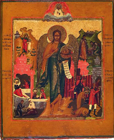 27144350k - Ikone Johannes der Vorläufer, zentralrussisch, Anfang 19.Jh., Tempera auf Holz, ...