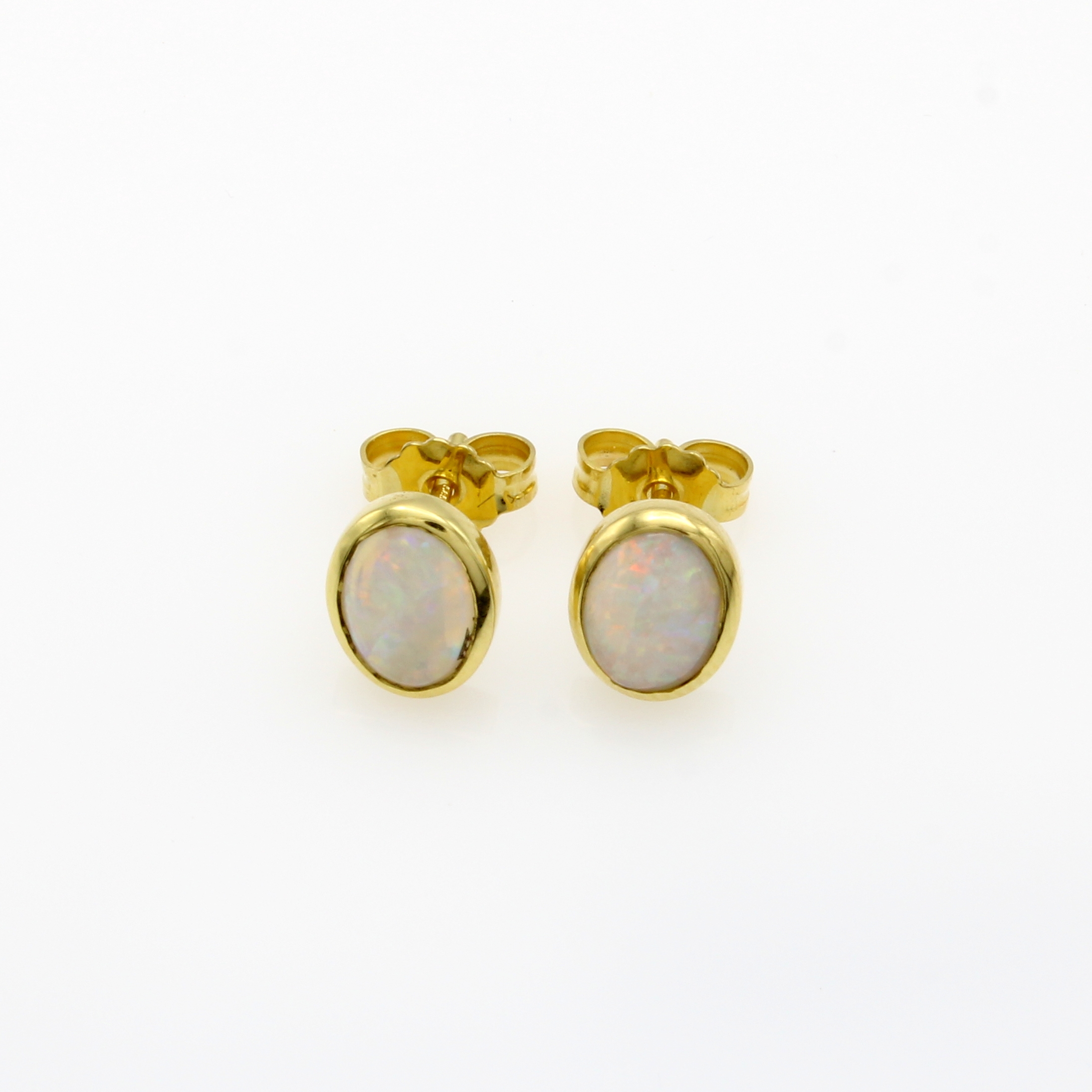 Image 27144560 - Paar Ohrstecker mit Opalen, GG 585/000, 2 ovale Opale in glatter Fassung zus. ca. 1.9 ct ...