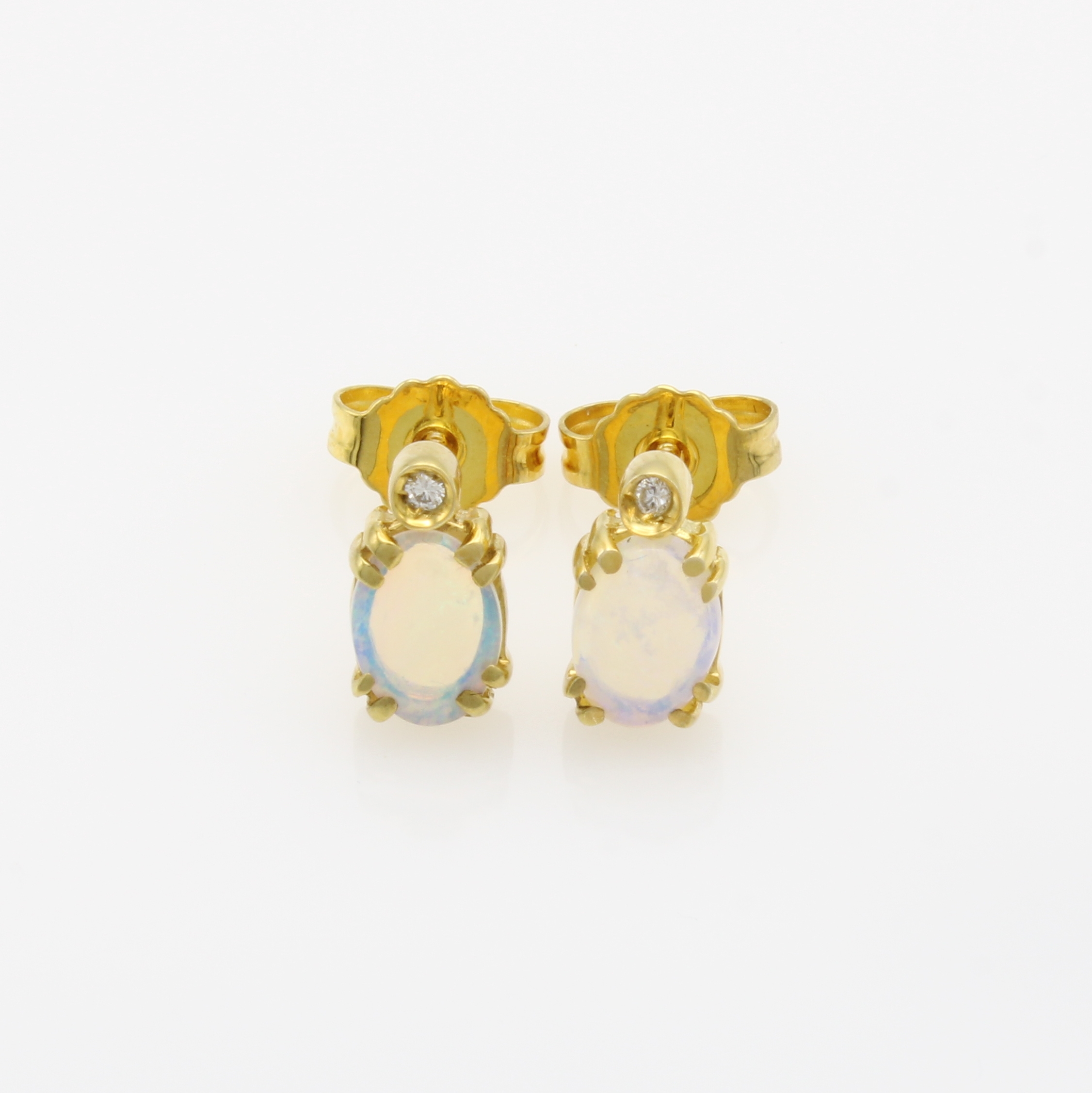 Image 27144562 - Paar Ohrstecker mit Opalen und Diamanten, GG 585/000, 2 Opale zus. ca. 0.7 ct, 2 Diam. ...