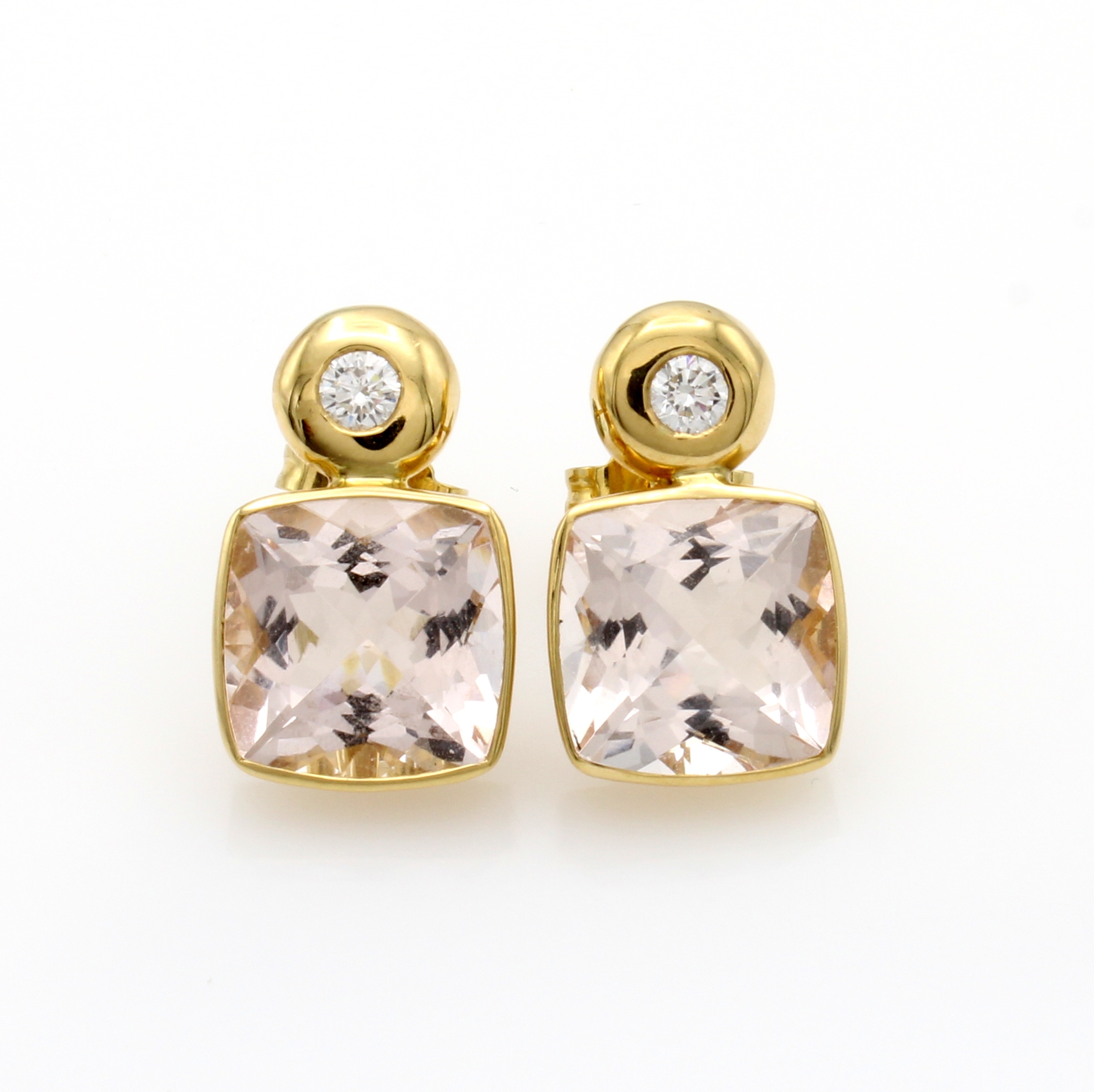 Image 27144626 - Paar Ohrstecker mit Morganiten und Brillanten, GG 750/000, 2 Morganitcarrées zus. ca. ...