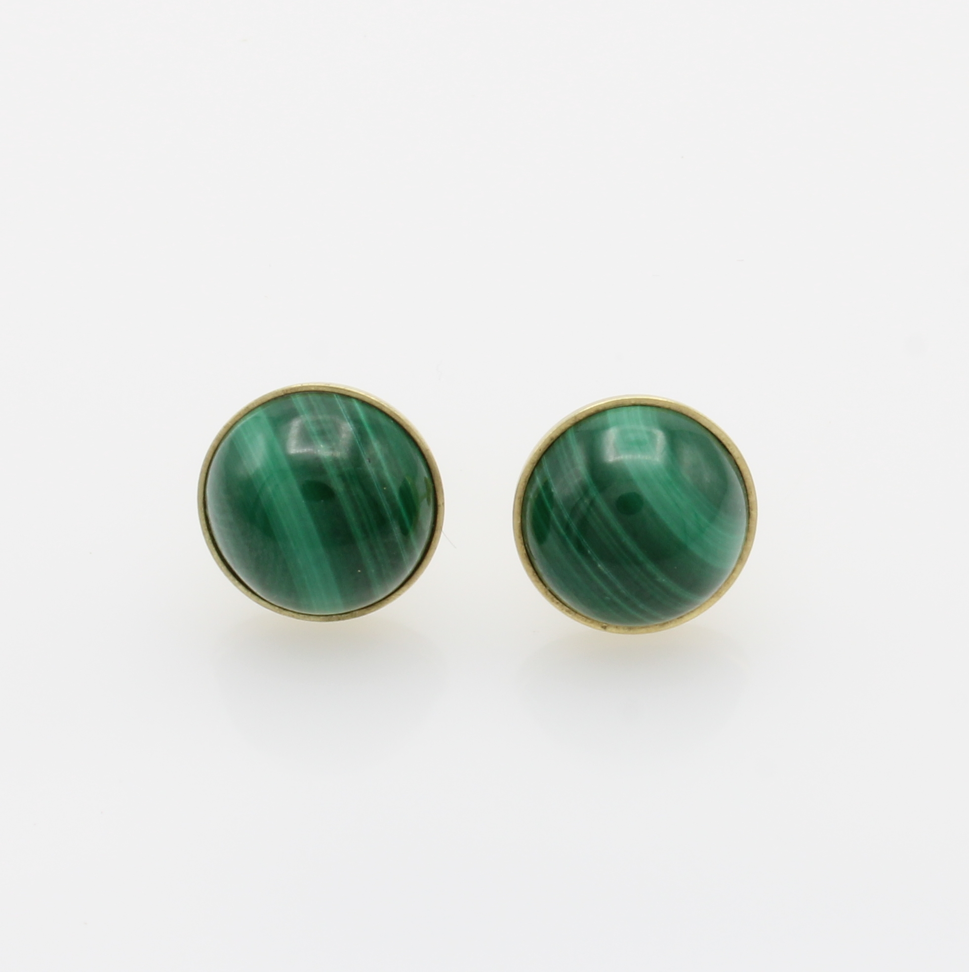 Image 27144637 - Paar Ohrstecker mit Malachiten, GG 585/000, 2 bouttonf. Malachite in glatten Fassungen ...