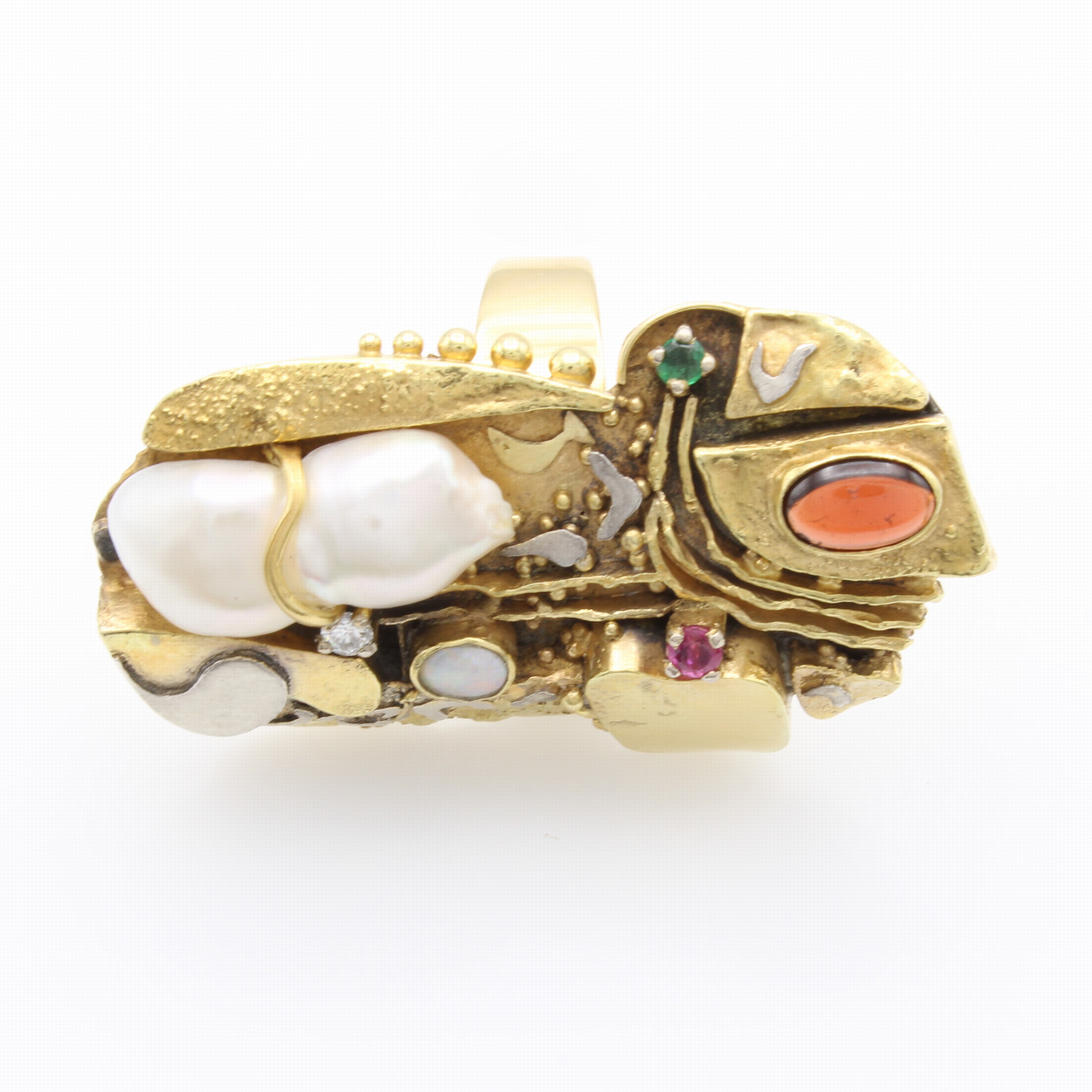 Image 27144720 - Statement-Ring mit Süßwasserzuchtperle Brillant und Farbsteinen, GG/WG 750/000, ...
