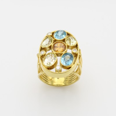 27144814a - Ring mit Zirkonen und Brillanten, GG 585/000, Schiene z.T. 5 reihig, Zirkone in versch. ...