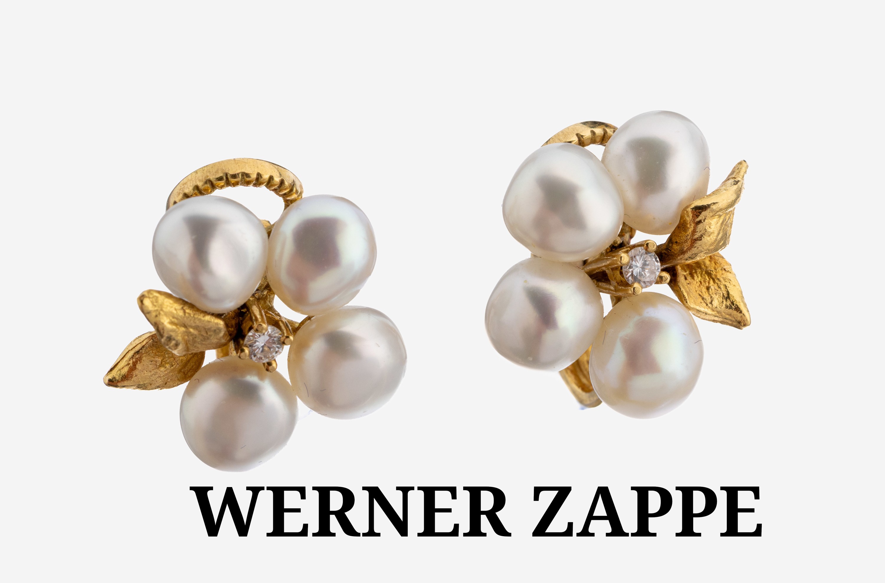 Image 27144944 - Paar 18 kt Gold WERNER ZAPPE Perl-Brillant- Ohrclips, GG 750/000, barocke ...