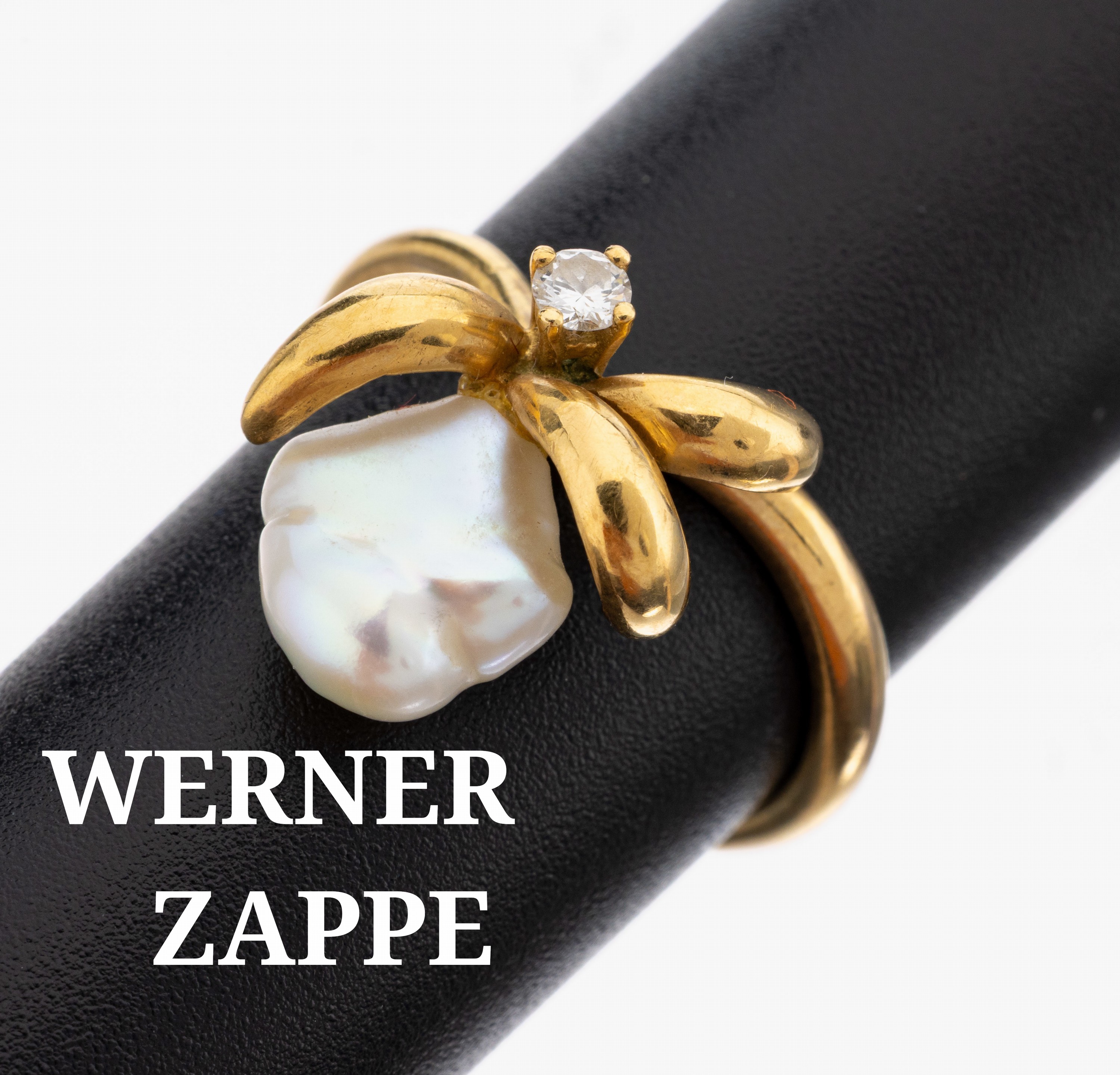Image 27144945 - 18 kt Gold WERNER ZAPPE Perl-Brillant-Ring, GG 750/000, barocke Süßwasserzuchtperle, ...