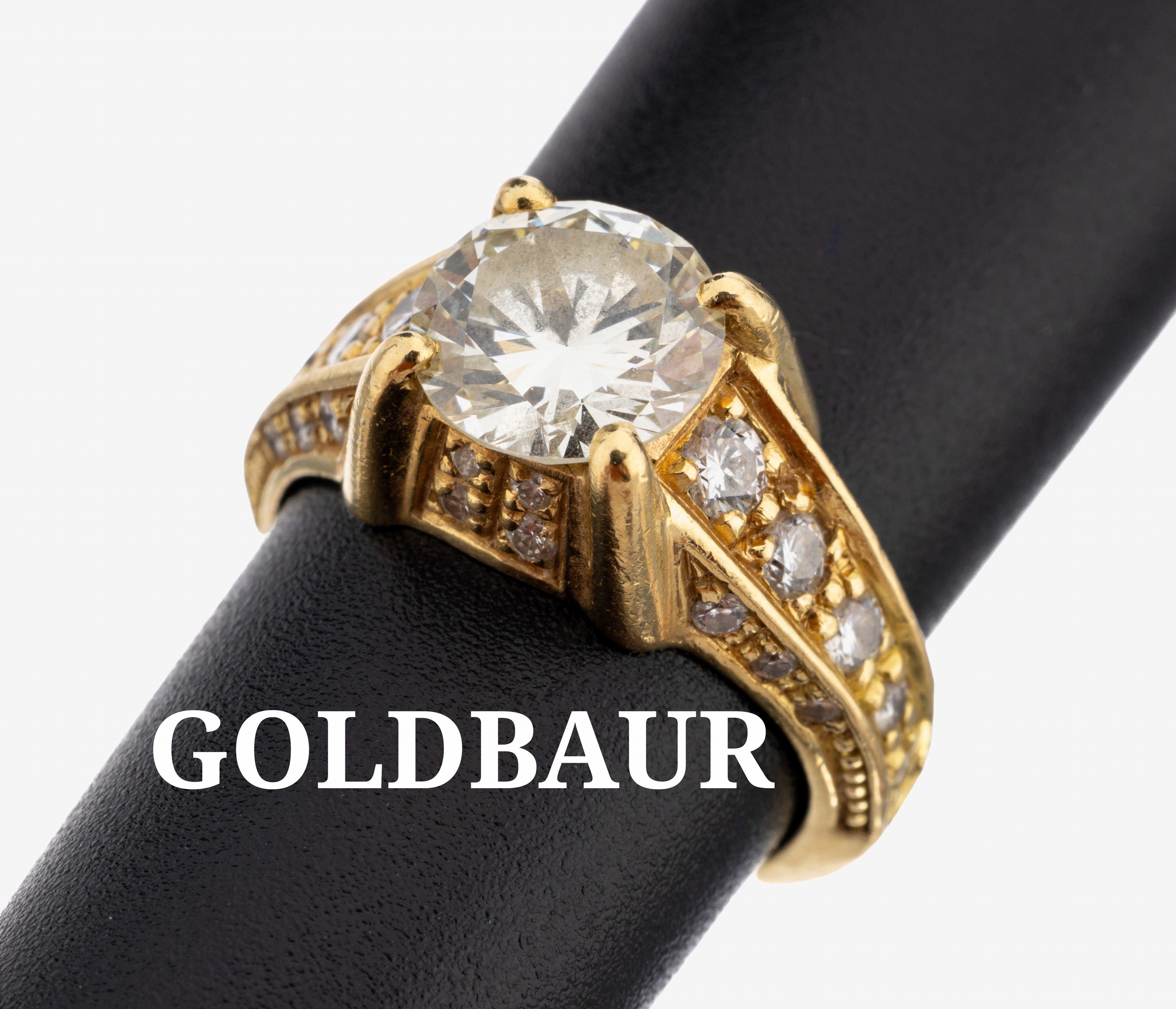 Image 27145008 - 18 kt Gold Brillant-Ring, GG 750/000, mittig Brillant ca. 1.25 ct Weiß/vs, 30 ...