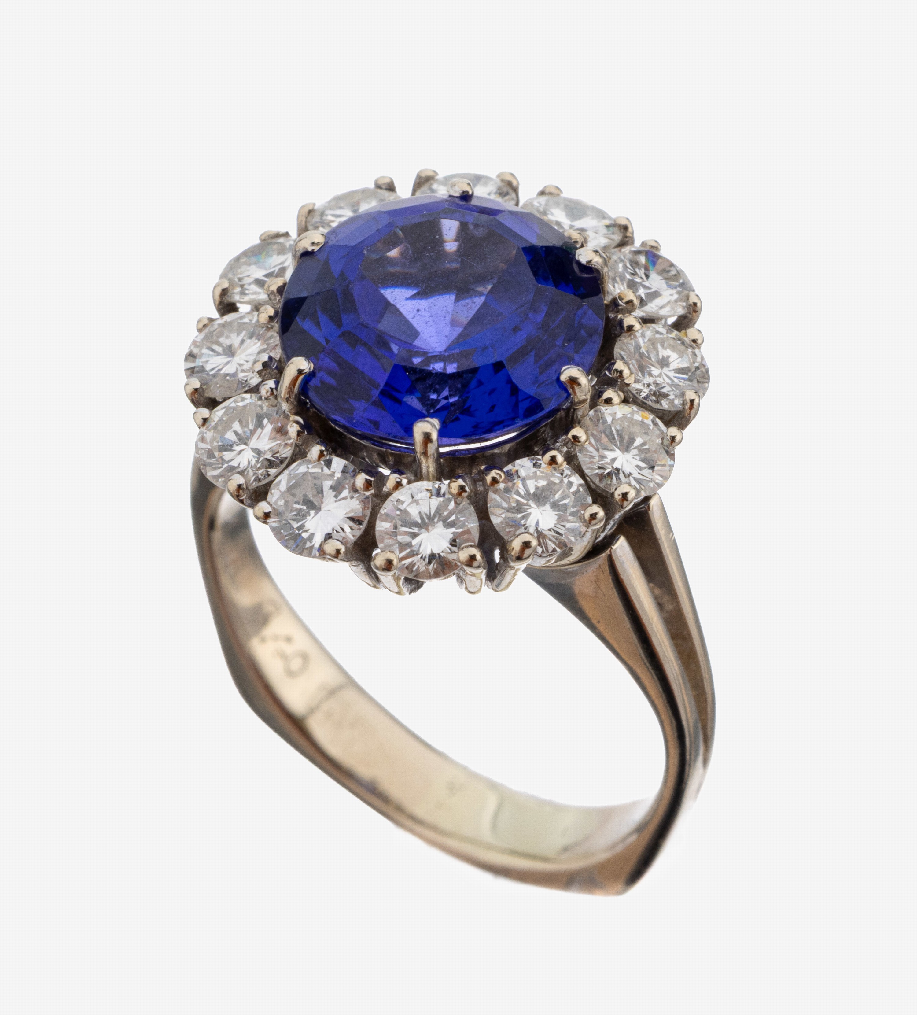 Image 27145009 - 18 kt Gold Tansanit-Brillant-Ring, WG 750/000, mittig erhaben gefasster rundfacett. ...