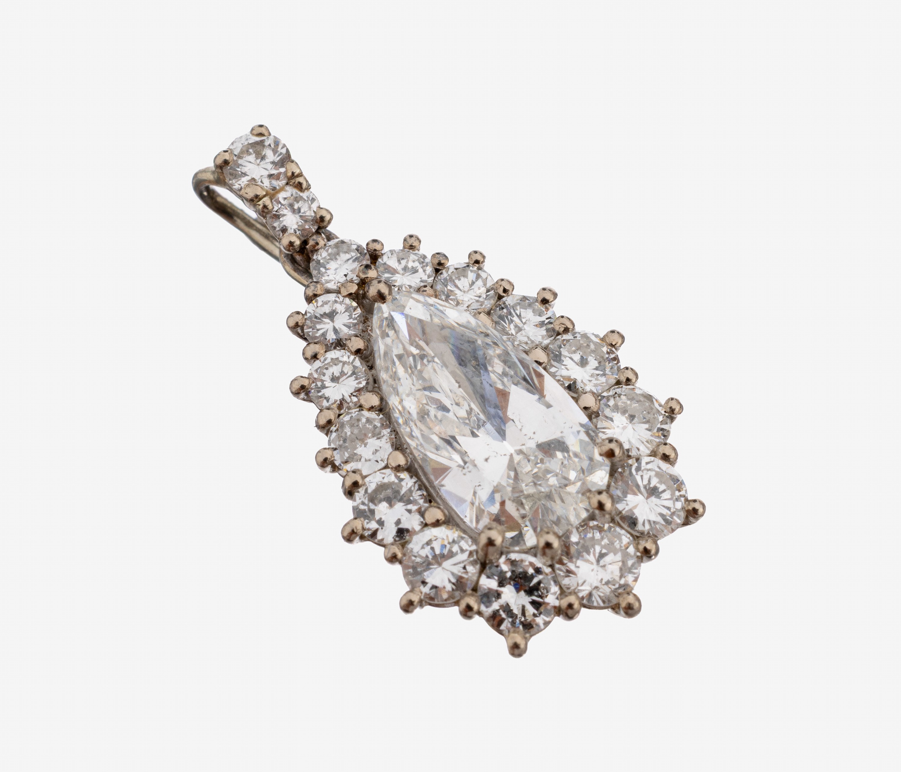 Image 27145031 - 18 kt Gold Diamant-Anhänger, WG 750/000, mittig Diamant-Tropfen ca. 1.25 ct ct feines ...