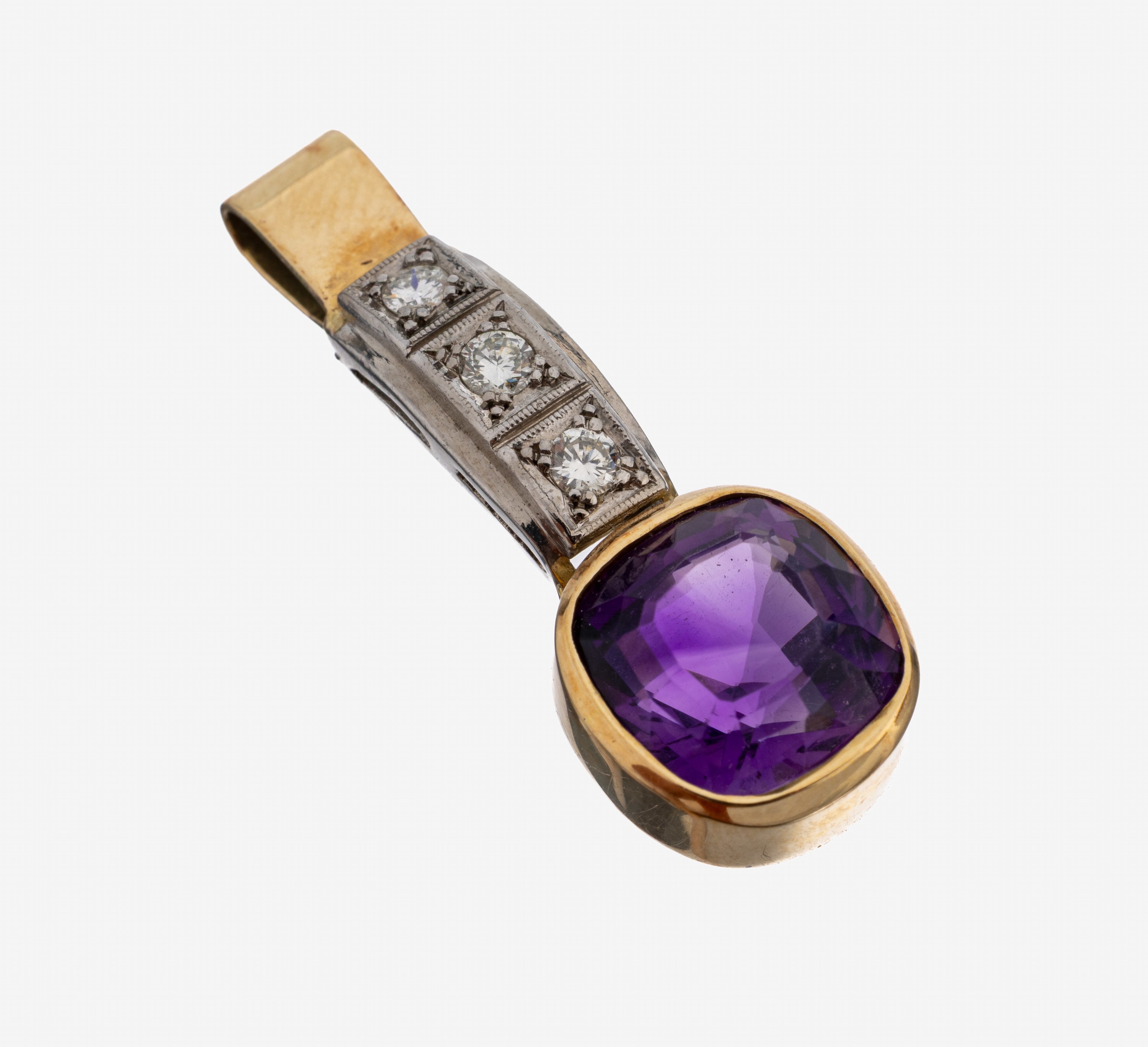 Image 27145039 - 14 kt Gold Amethyst-Brillant-Anhänger, GG/WG 585/000 gepr., Amethyst im kissenf. ...