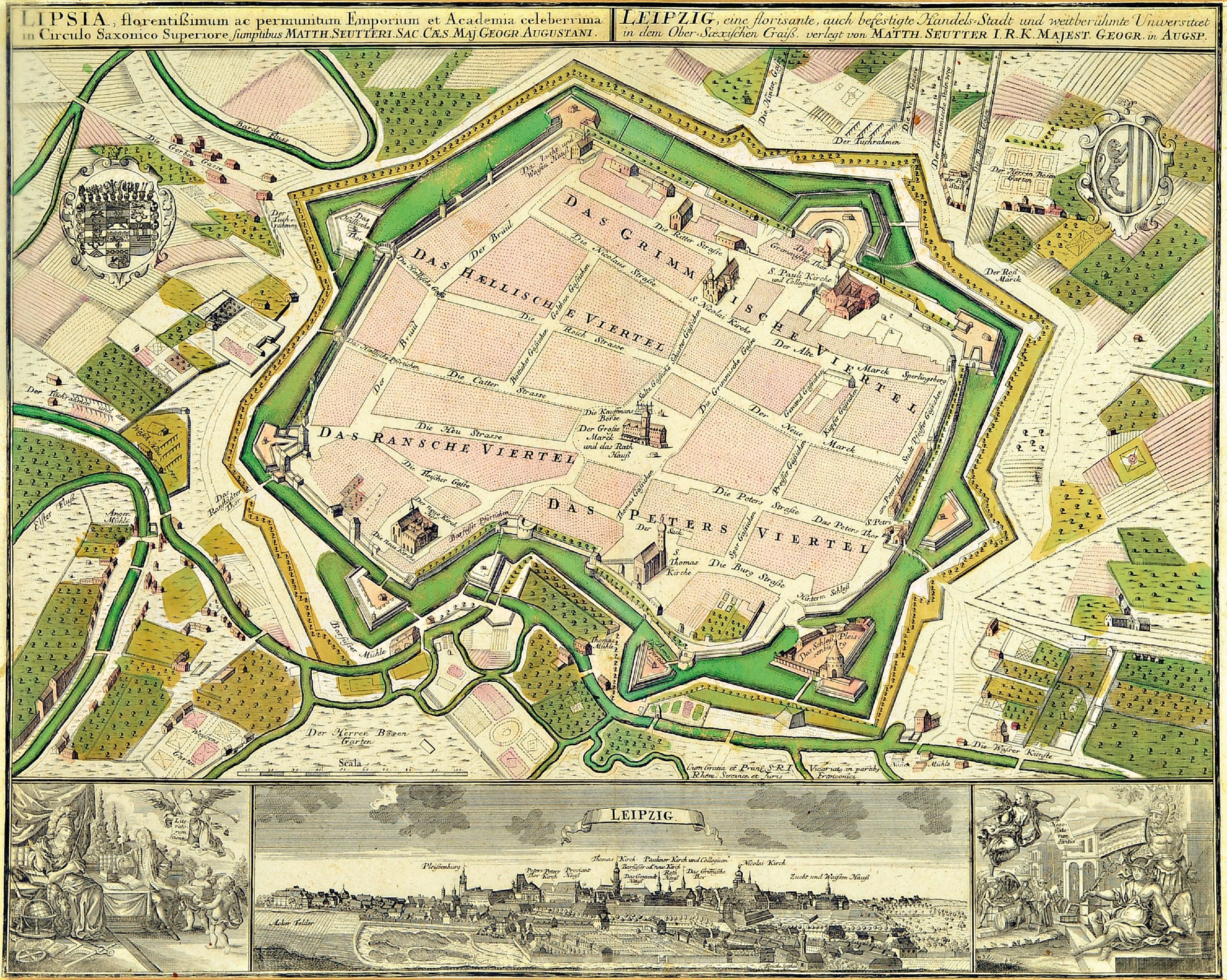 Image 27145045 - Zwei historische Kupferstichkarten: a. Leipzig, Math.Seutter, koloriert,, ca. 46 x 28cm ...