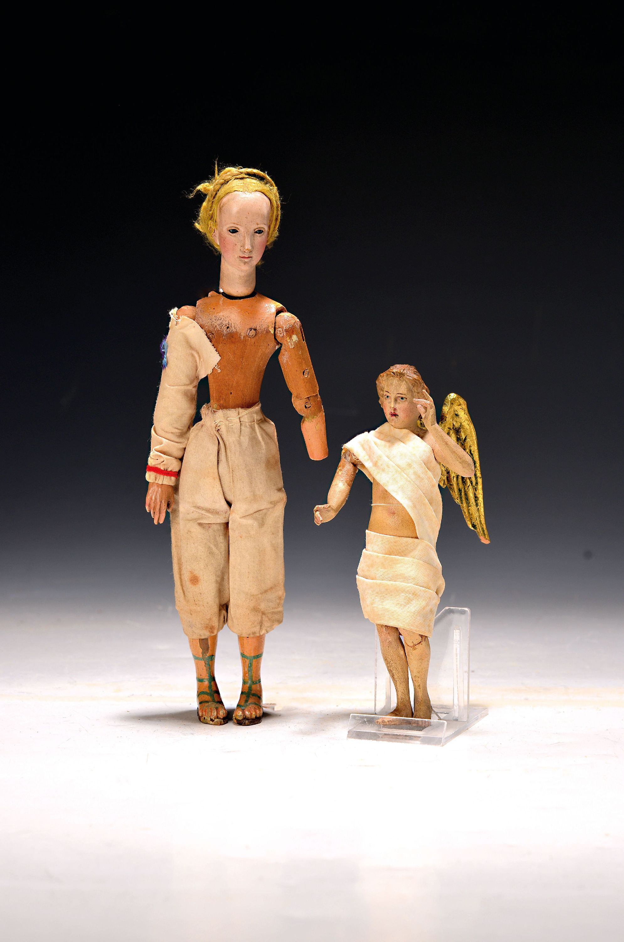 Image 27145213 - 2 Krippefiguren, 18. und 19. Jh., Engel und Figur mit beweglichen Gliedern, ...