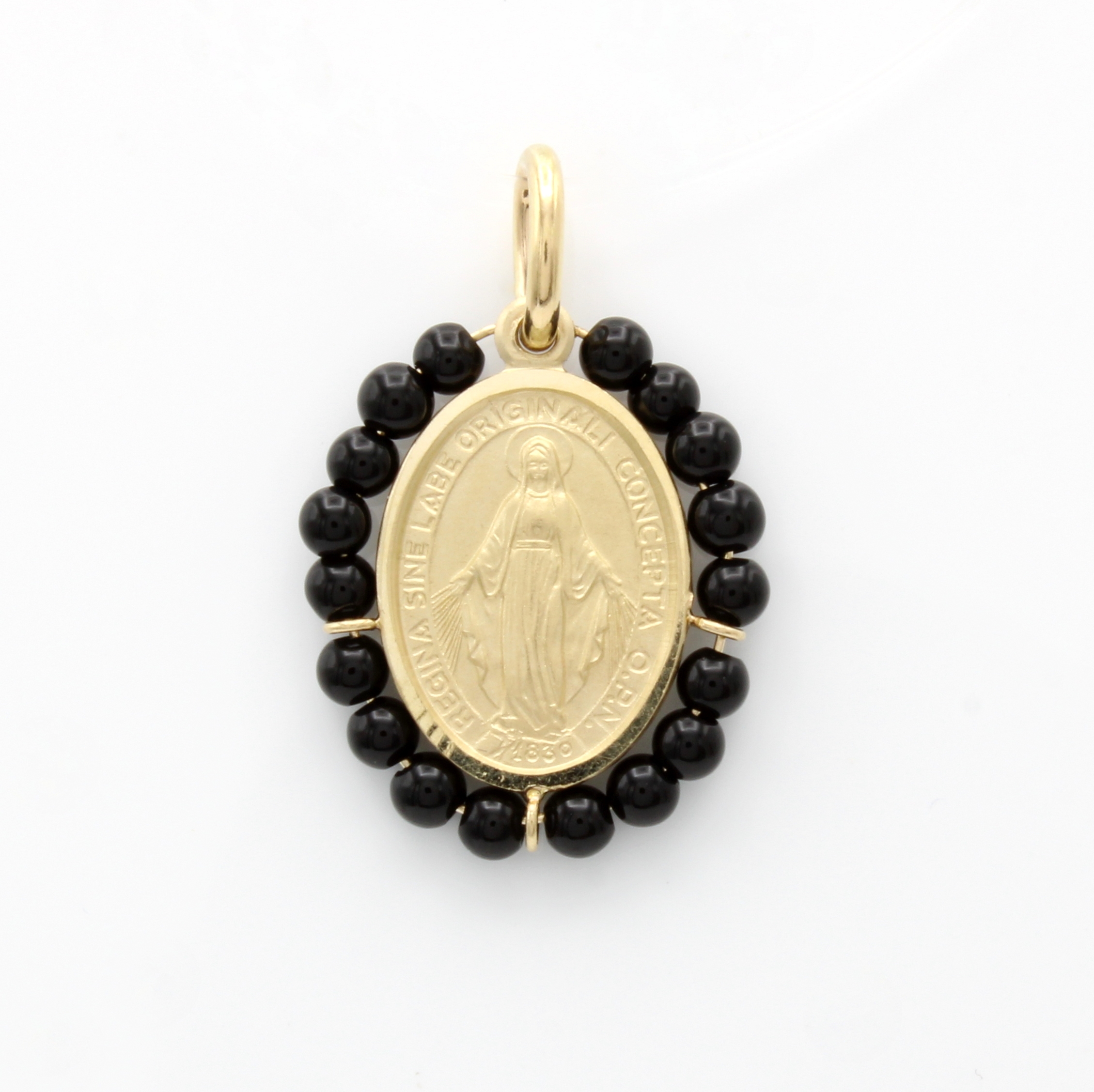 Image 27145700 - Anhänger ´Madonna´ mit Onyxkugeln, GG 585/000, ovale Form, kl., schwarze Kügelchen