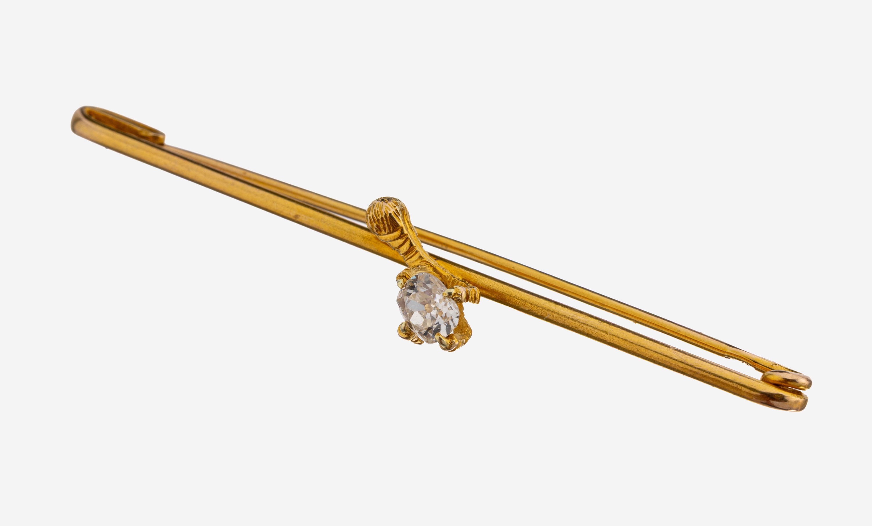 Image 27145898 - 14 kt Gold Diamant-Anstecknadel, GG 585/000, schlichter länglicher Stab, L. ca. 6.2 ...