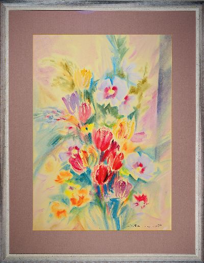 27145896k - Heinz Werner, 1928 Coswig-2019, Aquarell, Stillleben mit Tulpenstrauß, signiert und ...