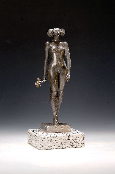 27145919k - Unbekannter Künstler des 20.Jh., Bronzefigurine, bleifarben patiniert, schreitender ...