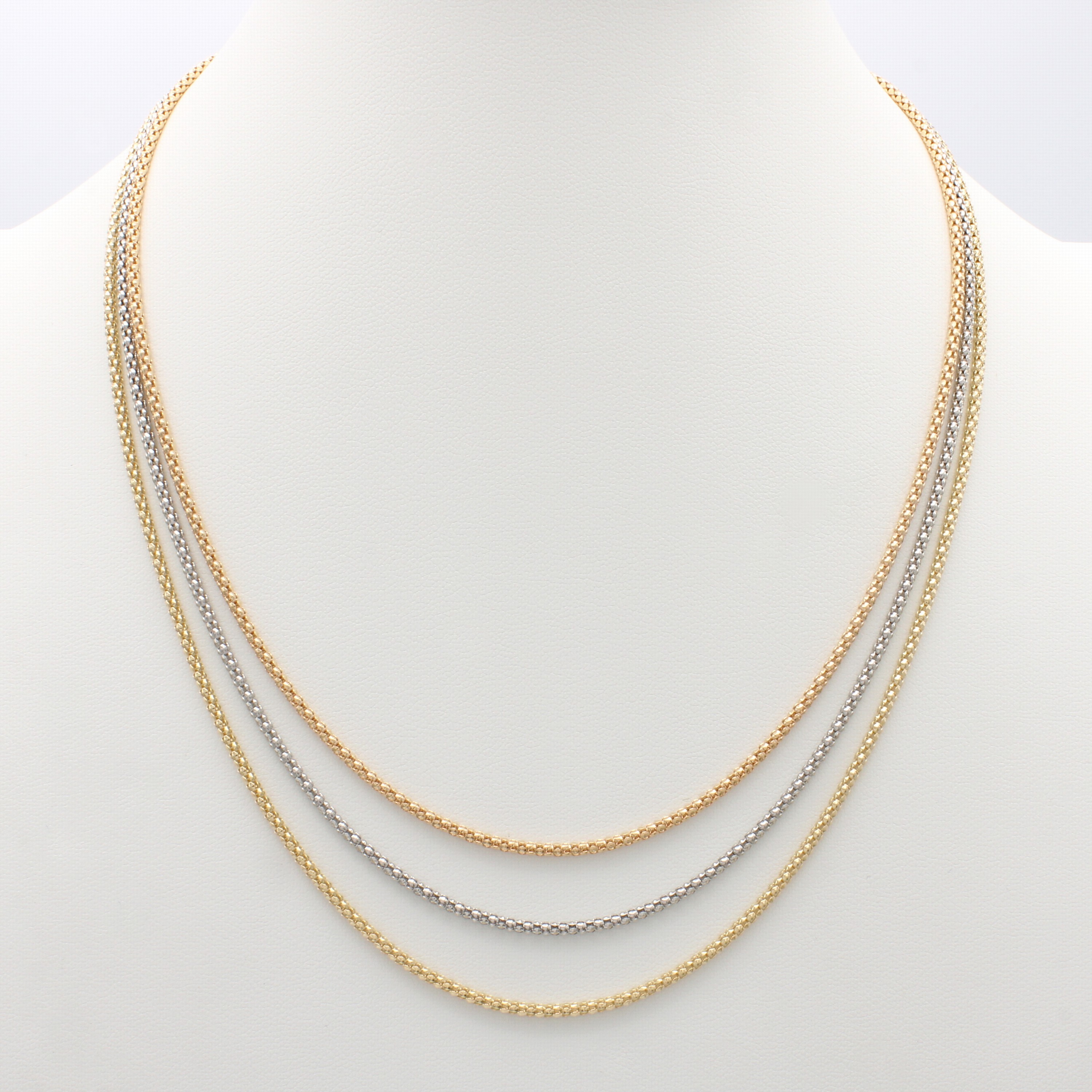 Image 27146004 - 3-reihiges Collier, GG/WG/RG, im Himbeer- muster, Federringschl., L. ca. 43.5 cm