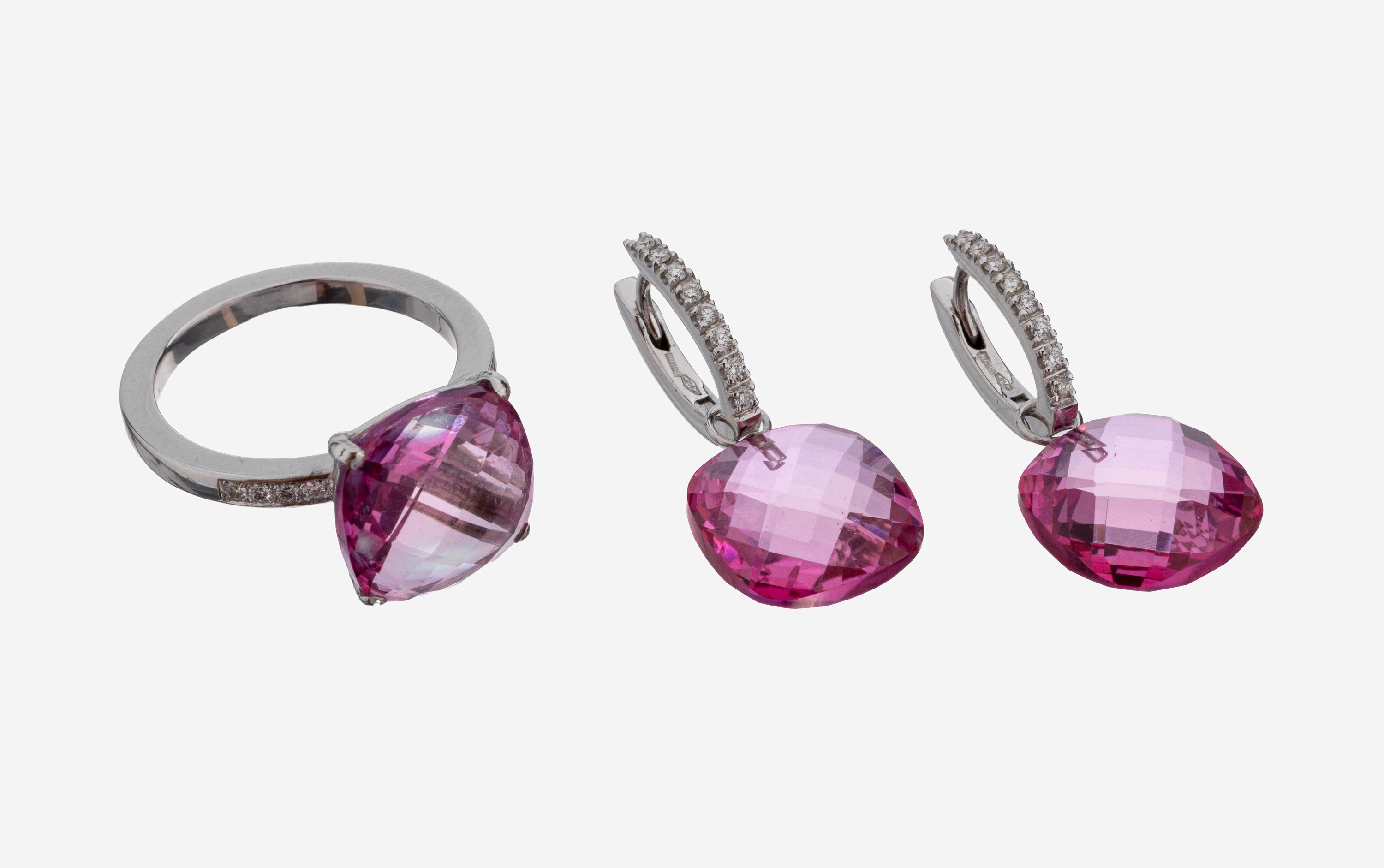 Image 27146311 - 18 kt Gold Topas-Brillant-Schmuckset, WG 750/000, best. aus: Ring: facett. pinkfarbener ...