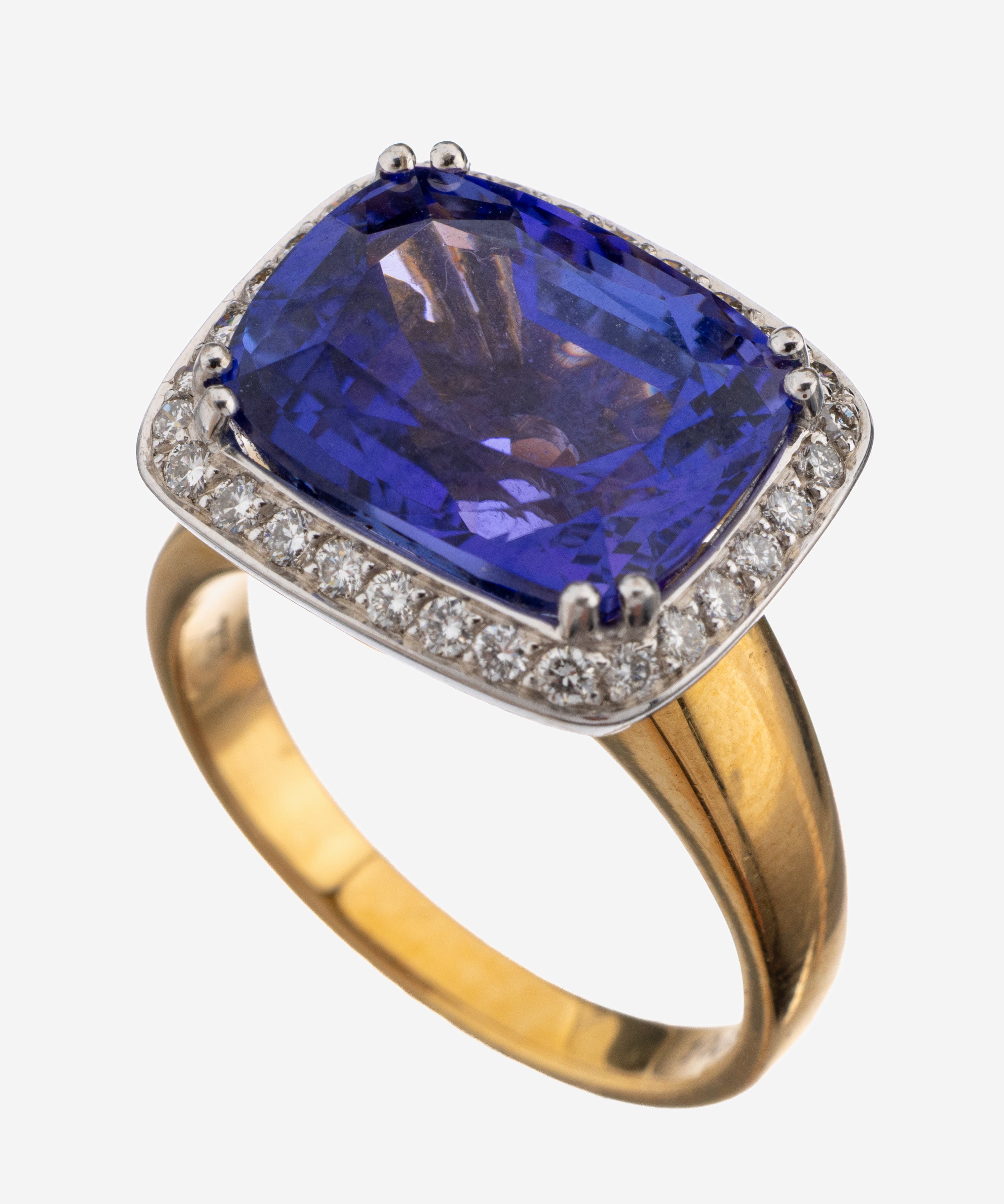 Image 27146312 - 18 kt Gold Tansanit-Brillant-Ring, GG/WG 750/000, in WG gefasster Tansanit ca. 10.81 ...