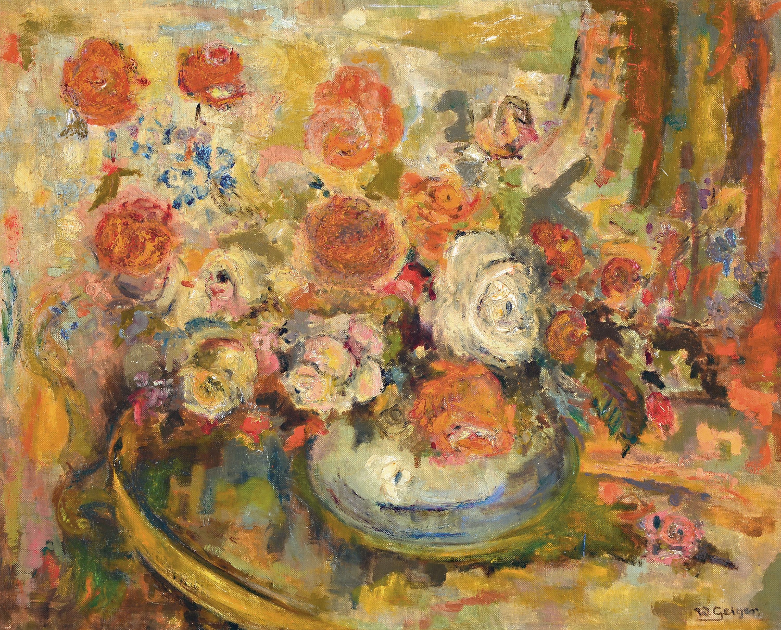 Image 27146347 - W. Geiger, painter in the middle of the 20th century, interior with lush still life with ...
