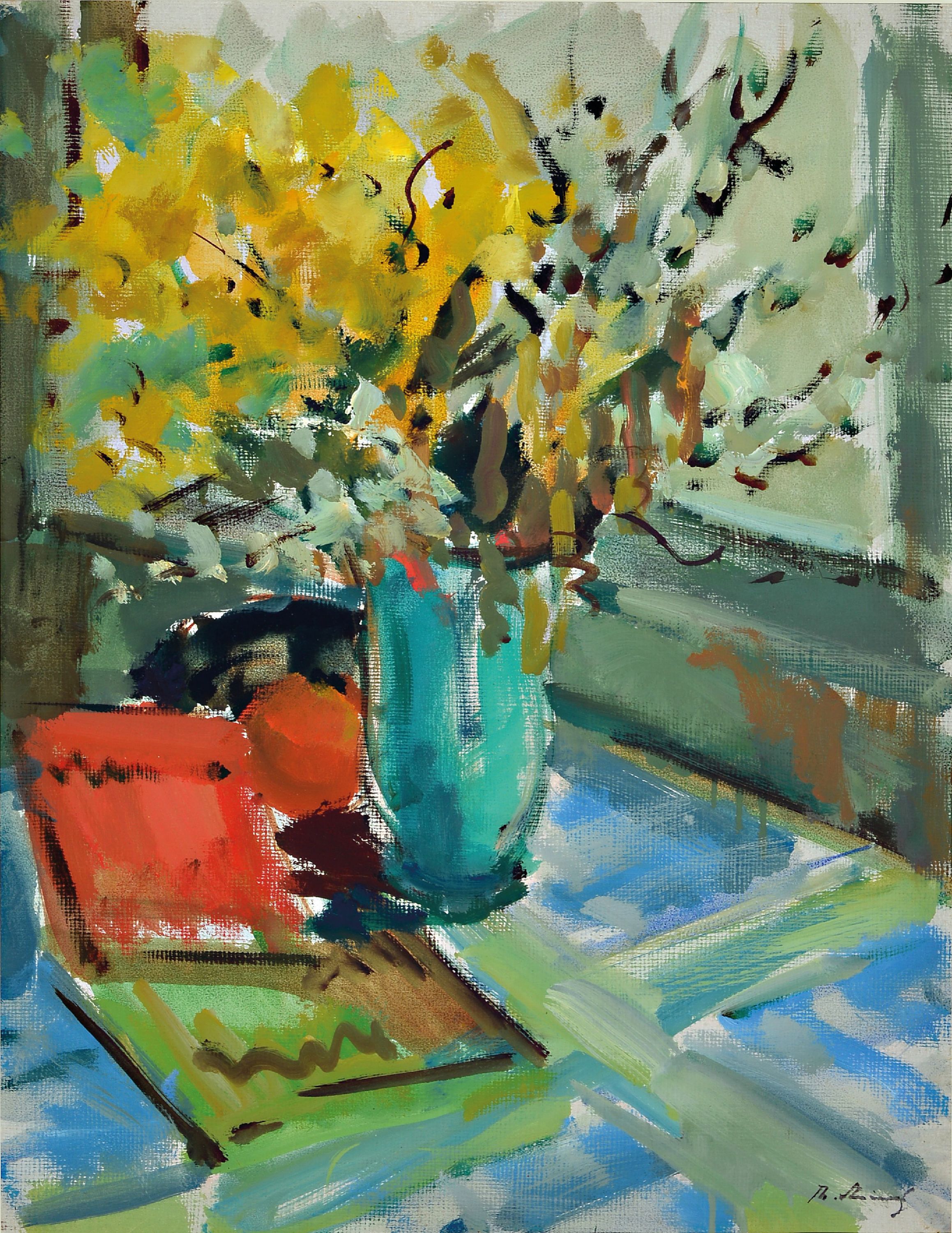 Image 27146348 - Philippe Steinmetz, 1900-1987 Landau, 2 Aquarelle: 1) Blumen vor dem Fenster, re. u. ...