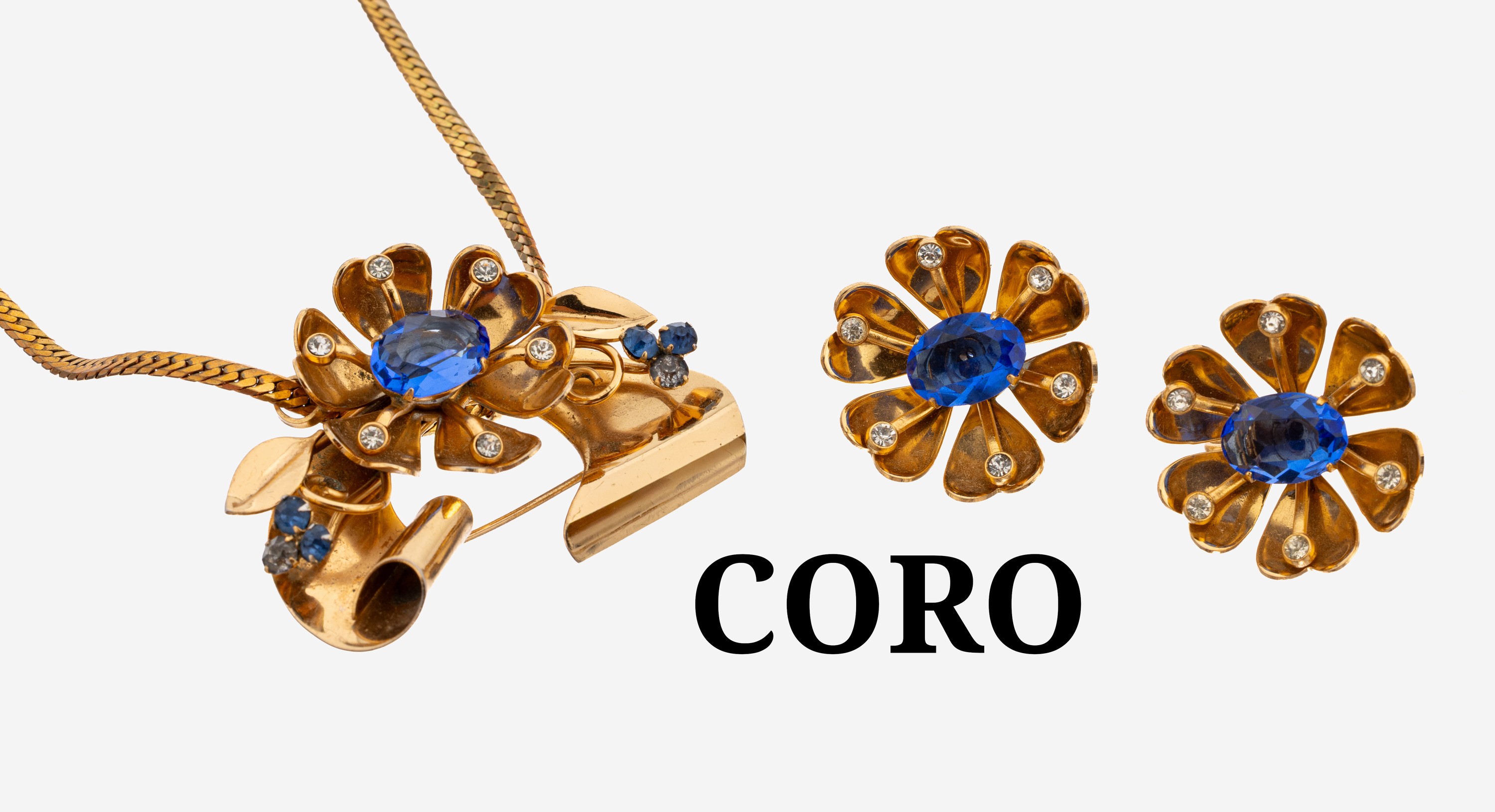Image 27146399 - CORO Modeschmuckset, USA 1950er Jahre, Metall verg., sign., best. aus: Collier mit ...