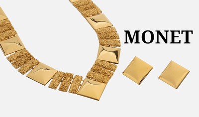 Image Ausgefallenes MONET Modeschmuckset, USA 1970erJahre, Metall verg., sign., best. aus: ...