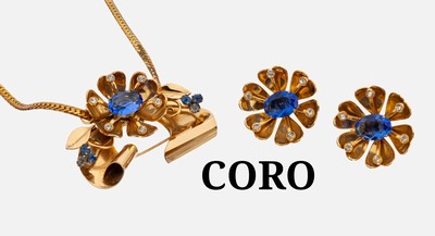 Image CORO Modeschmuckset, USA 1950er Jahre, Metall verg., sign., best. aus: Collier mit ...