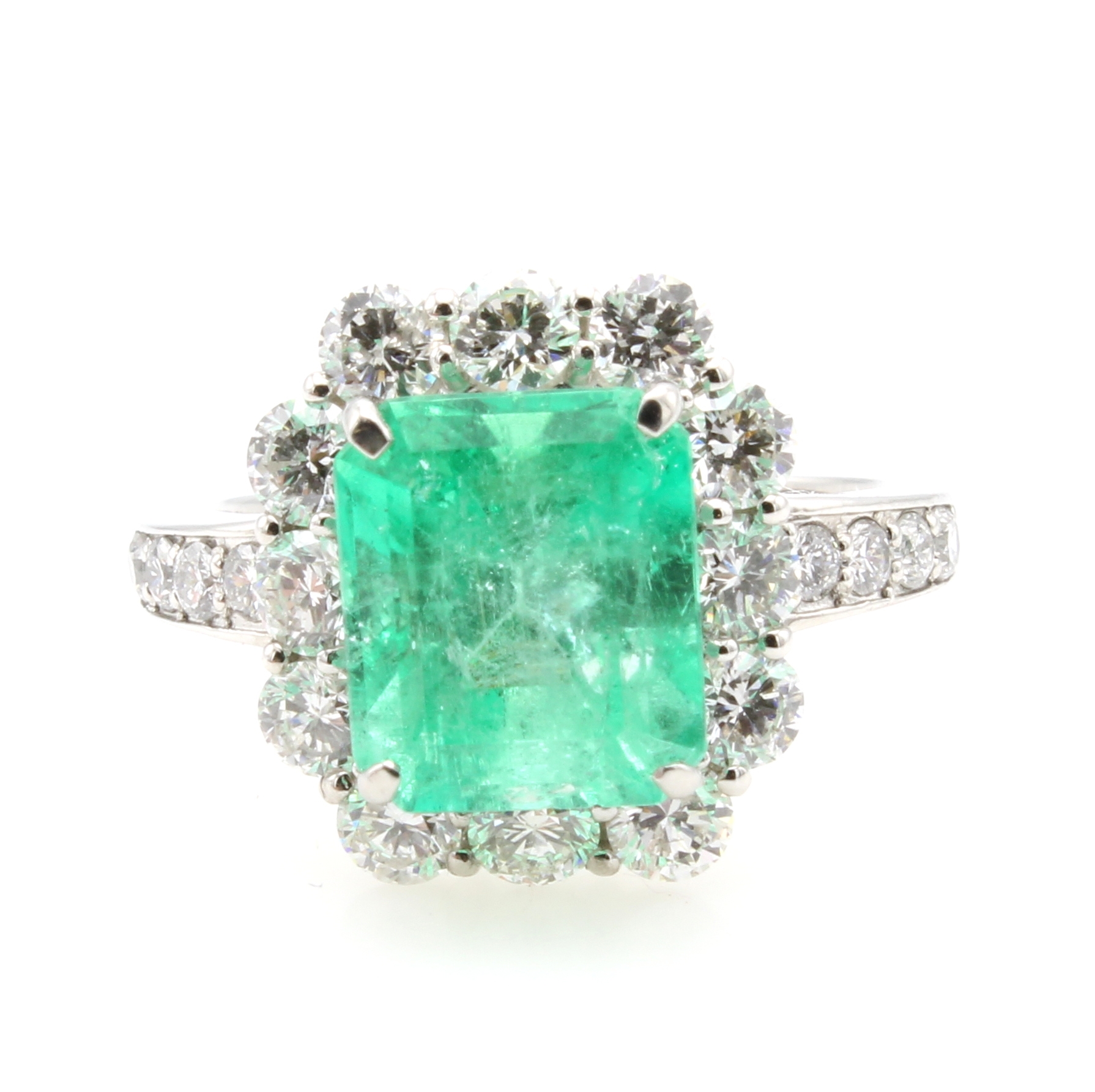 Image 27146538 - Ring mit Smaragd und Brillanten, 900er Platin, Smaragd ca. 3.75 ct (Kolumbien), Brill. ...