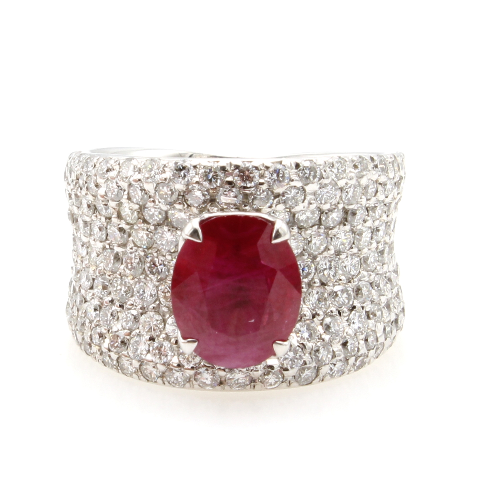 Image 27146544 - Ring mit Brillanten und Rubin, WG 750/000, ovaler Rubin ca. 2.11 ct, Brill. zus. ca. ...