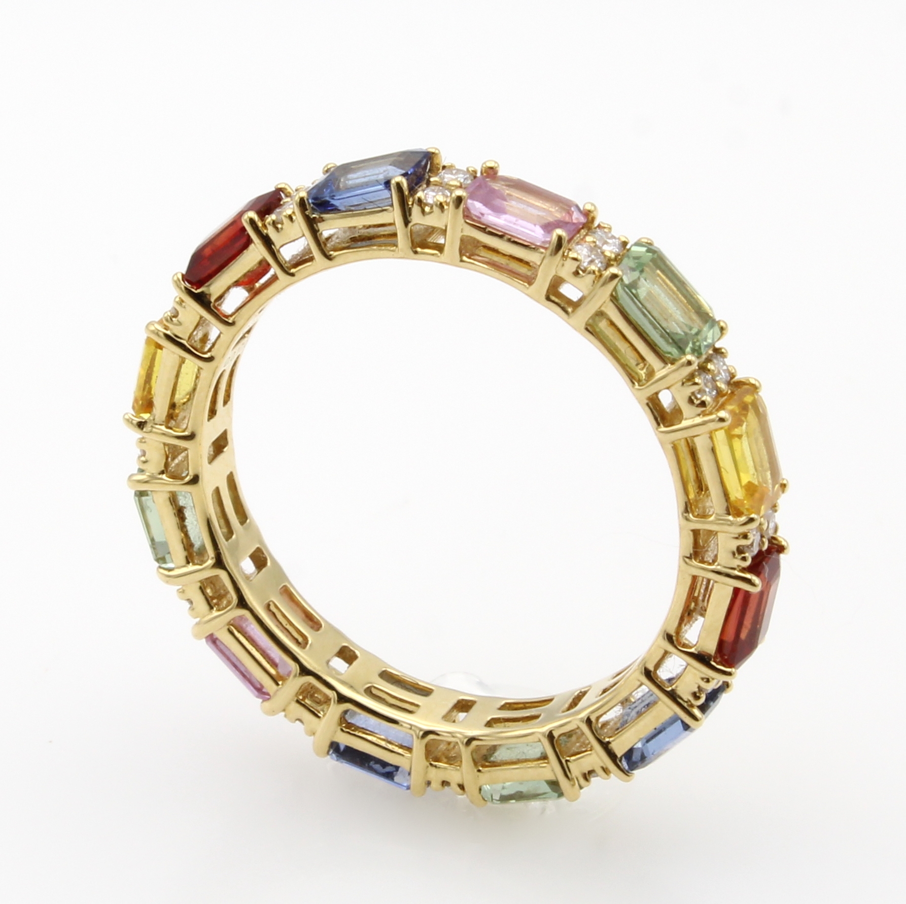 Image 27146552 - Ring mit Saphiren und Brillanten, GG 750/ 000, 12 bunte Saphire im Baguetteschliff zus. ...